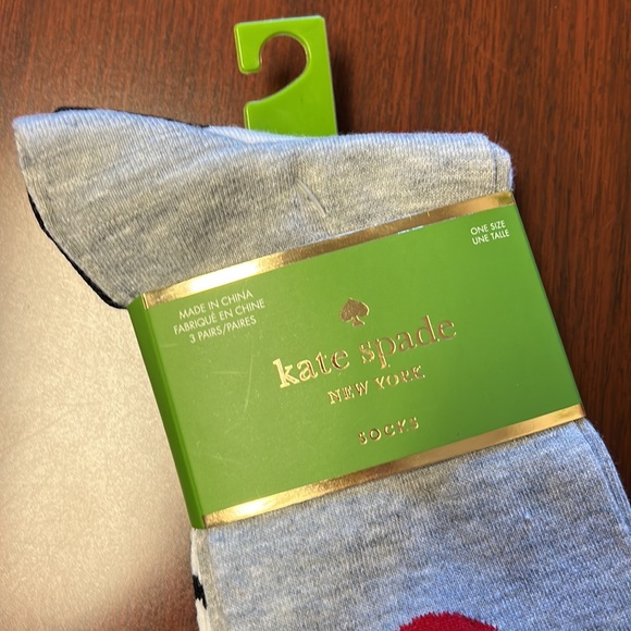 🎊HP 3 Pairs KATE SPADE Gray Black WINK Polka Dot Striped Trouser Crew Socks NIP - Picture 5 of 13